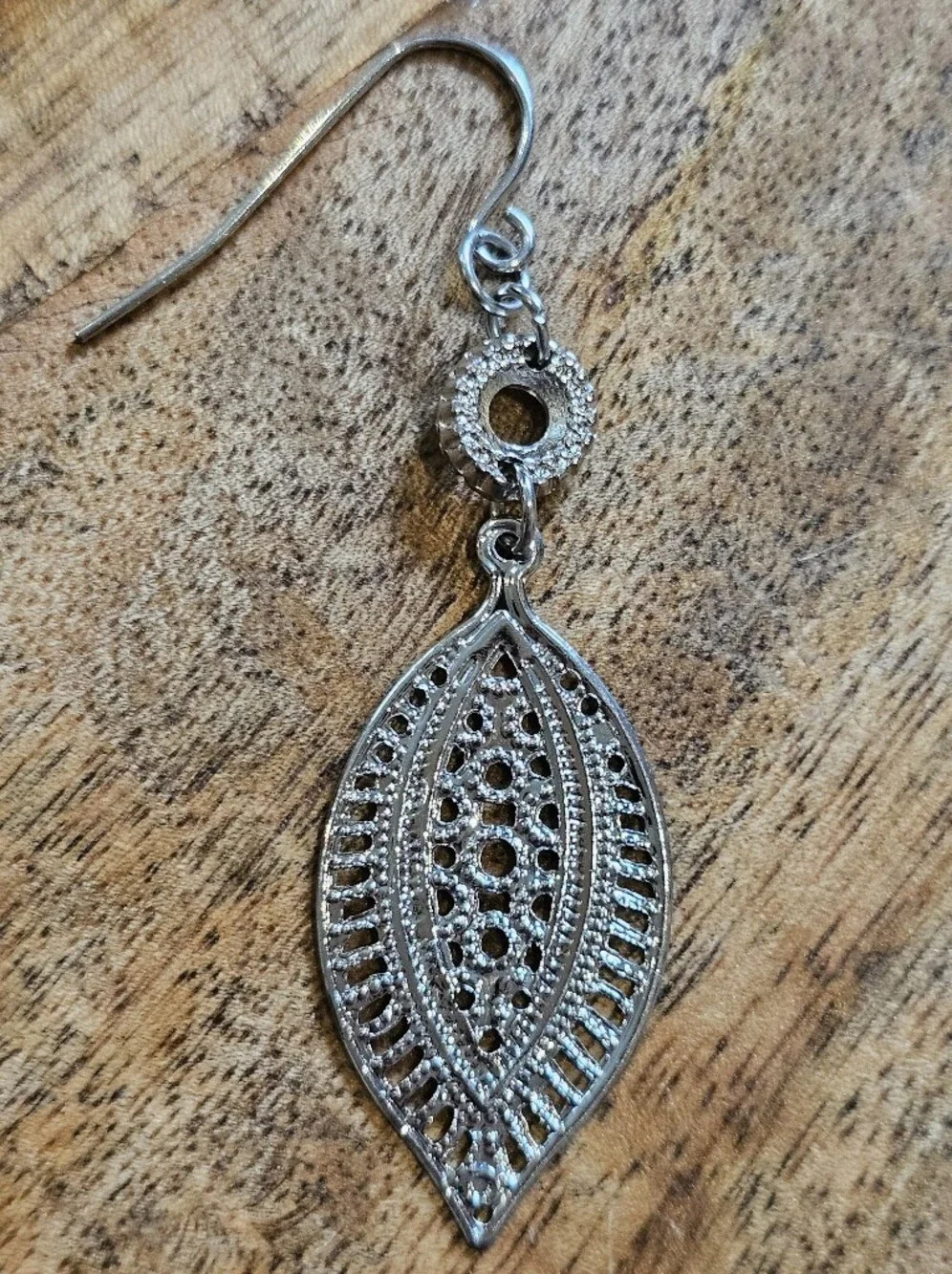 Silvertone Filigree Leaf Drop Earrings
